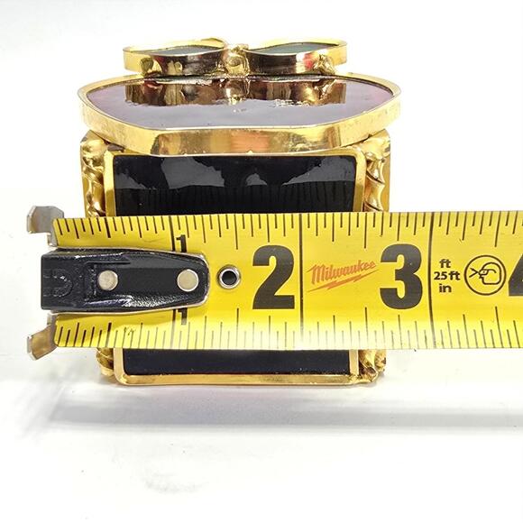 Stained Glass Apple Trinket Box with Gold Trim and Hinged Lid Vintage Decor - Picture 13 of 14